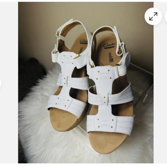 Clarks Shoes - Clarks Sandals Womens 11 M Annadel Orchid Wedge Strappy Slingback White Leather